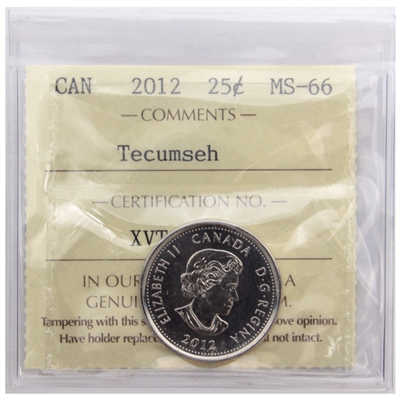 2012 Tecumseh Canada 25-cents ICCS Certified MS-66
