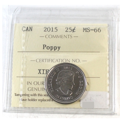 2015 Poppy Canada 25-cents ICCS Certified MS-66