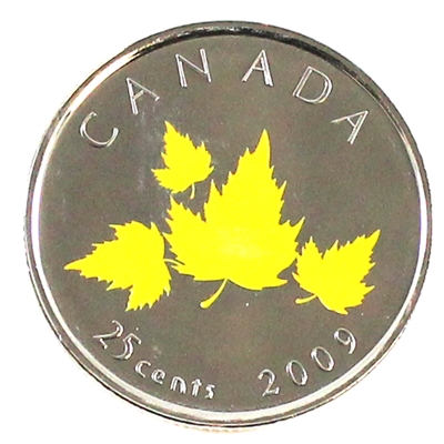 2009 Coloured Oh Canada (Yellow Leaf) 25-cents Proof Like