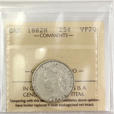 1882H Canada 25-cents ICCS Certified VF-20