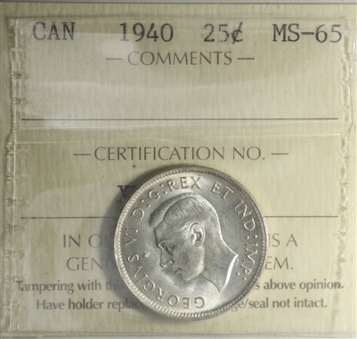 1940 Canada 25-cents ICCS Certified MS-65 (XFR 237)