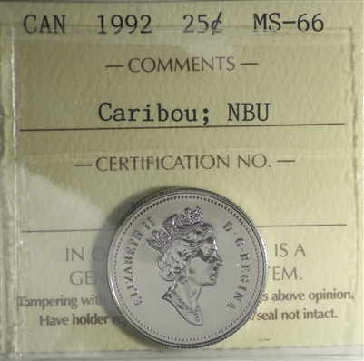 1992 Caribou Canada 25-cents ICCS Certified MS-66 NBU