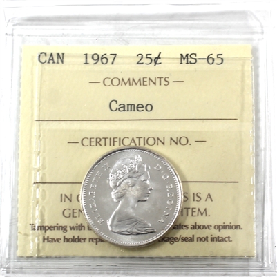1967 Canada 25-cents ICCS Certified MS-65 Cameo