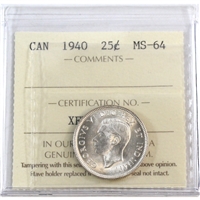 1940 Canada 25-cents ICCS Certified MS-64