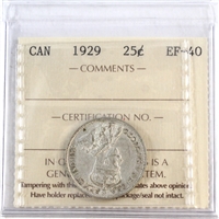 1929 Canada 25-cents ICCS Certified EF-40