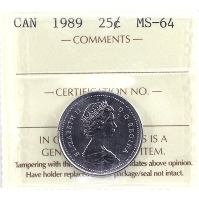 1989 Canada 25-cents ICCS Certified MS-64