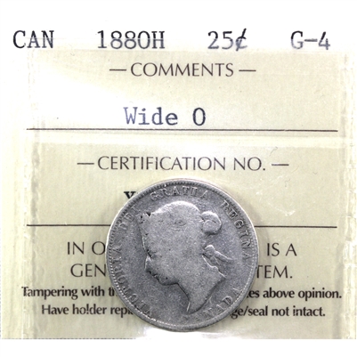 1880H Wide 0 Canada 25-cents ICCS Certified G-4 (XNU 144)
