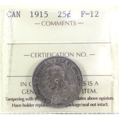 1915 Canada 25-cents ICCS Certified F-12