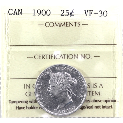 1900 Canada 25-cents ICCS Certified VF-30