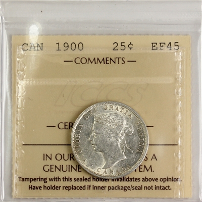 1900 Canada 25-cents ICCS Certified EF-45 (XXG 189)