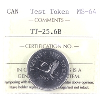 (1965) Canada 25-cents Test Token TT-25.6B ICCS Certified MS-64 (XWM 138)