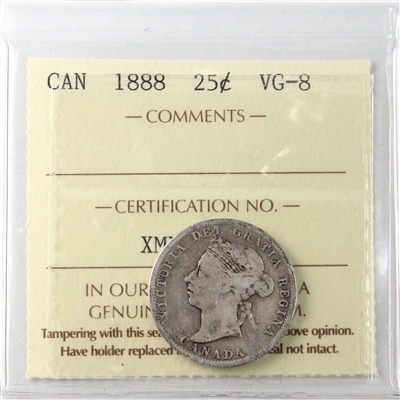 1888 Canada 25-cents ICCS Certified VG-8