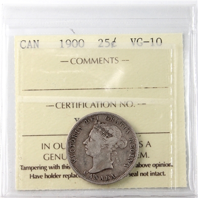 1900 Canada 25-cents ICCS Certified VG-10