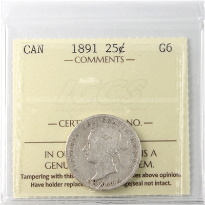 1891 Canada 25-cents ICCS Certified G-6