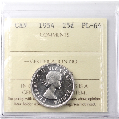 1954 Canada 25-cents ICCS Certified PL-64