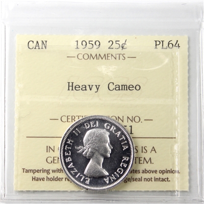 1959 Canada 25-cents ICCS Certified PL-64 Heavy Cameo