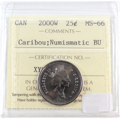 2000W Caribou Canada 25-cents ICCS Certified MS-66 NBU