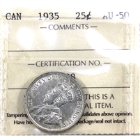 1935 Canada 25-cents ICCS Certified AU-50