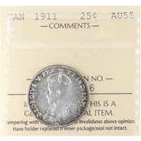 1911 Canada 25-cents ICCS Certified AU-55