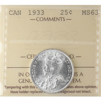 1933 Canada 25-cents ICCS Certified MS-63 (XZD 188)