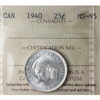 1940 Canada 25-cents ICCS Certified MS-65 (TT 513)