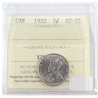 1922 Near Rim Canada 5-cents ICCS Certified AU-55
