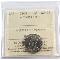 1931 Canada 5-cents ICCS Certified AU-55