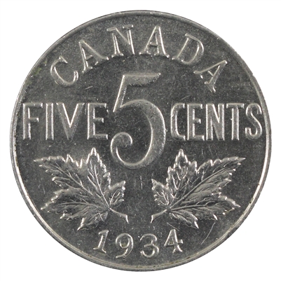 1934 Canada 5-cents Almost Uncirculated (AU-50) $