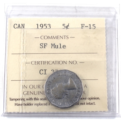 1953 SF Mule Canada 5-cents ICCS Certified F-15