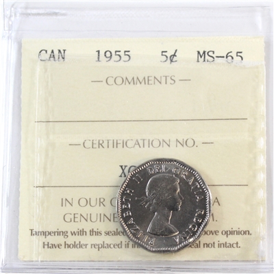 1955 Canada 5-cents ICCS Certified MS-65