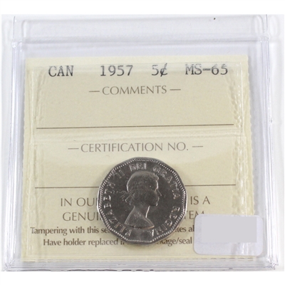 1957 Canada 5-cents ICCS Certified MS-65