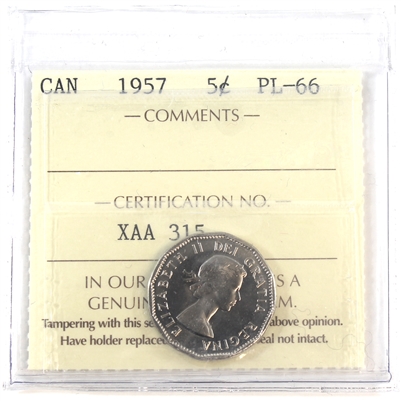 1957 Canada 5-cents ICCS Certified PL-66