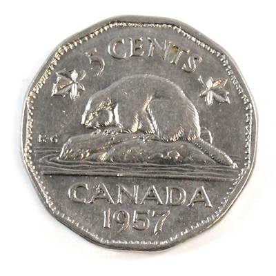 1957 Bugtail Canada 5-cents VF-EF (VF-30)