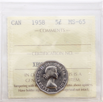 1958 Canada 5-cents ICCS Certified MS-65