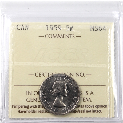 1959 Canada 5-cents ICCS Certified MS-64