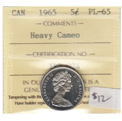 1965 Canada 5-cents ICCS Certified PL-65 Heavy Cameo