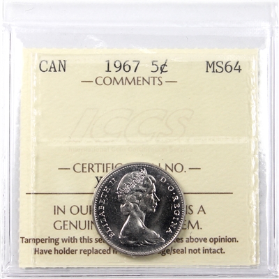 1967 Canada 5-cents ICCS Certified MS-64
