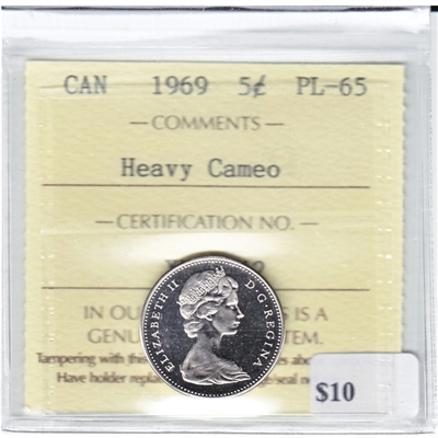 1969 Canada 5-cents ICCS Certified PL-65 Heavy Cameo