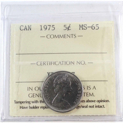 1975 Canada 5-cents ICCS Certified MS-65
