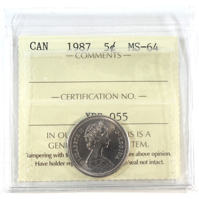 1987 Canada 5-cents ICCS Certified MS-64