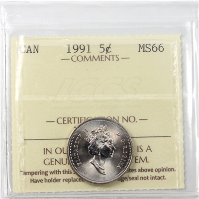 1991 Canada 5-cents ICCS Certified MS-66