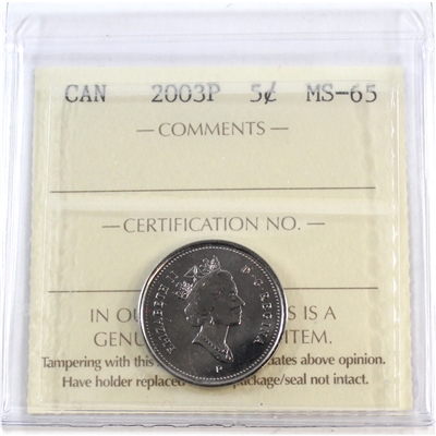 2003P Old Effigy Canada 5-cents ICCS Certified MS-65