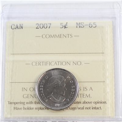 2007 Canada 5-cents ICCS Certified MS-65