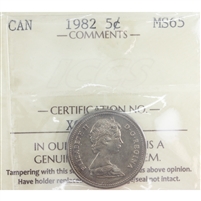 1982 Canada 5-cents ICCS Certified MS-65