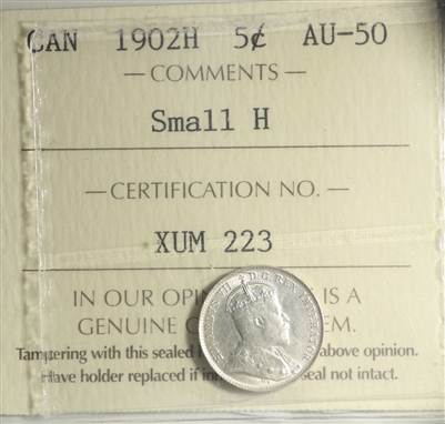 1902H Small H Canada 5-cents ICCS Certified AU-50