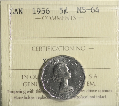 1956 Canada 5-cents ICCS Certified MS-64