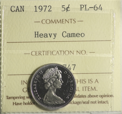 1972 Canada 5-cents ICCS Certified PL-64 Heavy Cameo