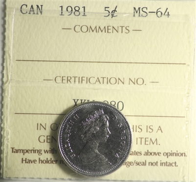 1981 Canada 5-cents ICCS Certified MS-64