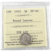 1910 Round Leaves Canada 5-cents ICCS Certified EF-40