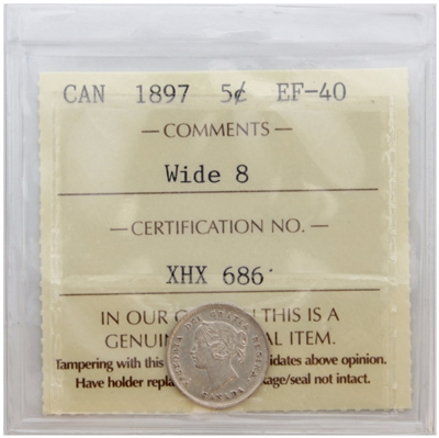 1897 Wide 8 Canada 5-cents ICCS Certified EF-40
